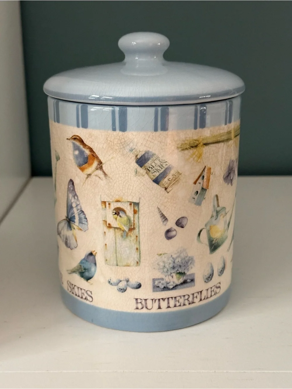 Vintage 1990s Hallmark Marjolein Bastin Ceramic Canister Blue Skies